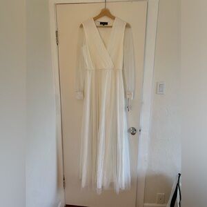 White Glitter Faux Wrap Wedding Dress